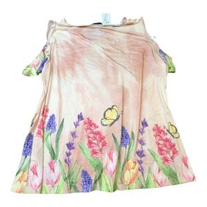 Bon Apple Tea Cold Shoulder Floral Butterfly Top 4X Peach Short Sleeve